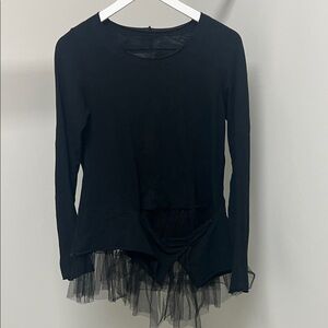 Sophisticated Black Long Sleeve Top with Tulle Detail